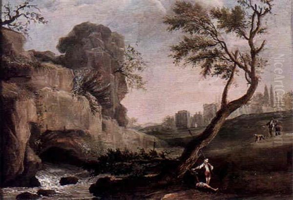 Paysage A La Cascade Et Au Grand Arbre Oil Painting by Louis-Philippe Crepin