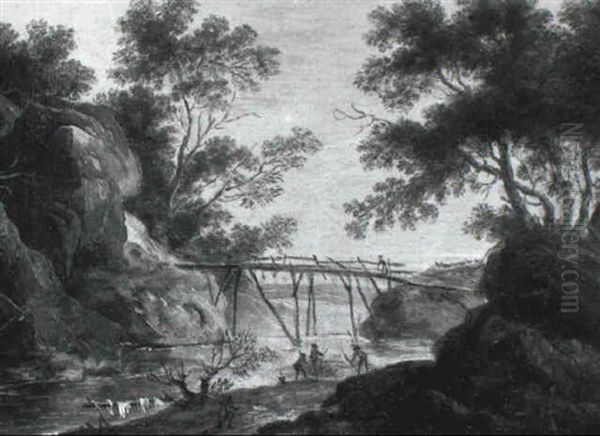 Paysage A La Riviere Anime De Promeneurs by Louis-Philippe Crepin