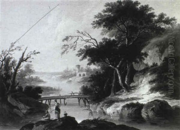 Paysage Au Pecheur Et Paysage Aux Lavandieres Oil Painting by Louis-Philippe Crepin