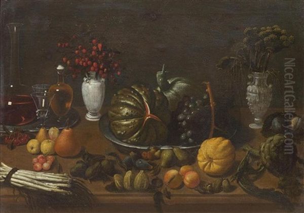 A Still Life With Fruit And Vegetables Oil Painting by Giovanni Battista Crescenzi