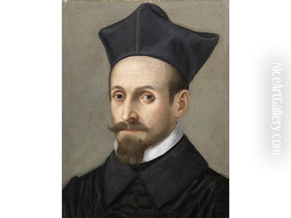 Portrait Of A Cleric, Bust-length, In Black Robes Oil Painting by Daniele Crespi