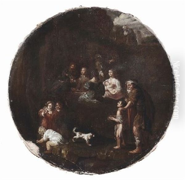 Scena Di Genere Con Personaggi E Cane Oil Painting by Francesco Crespi