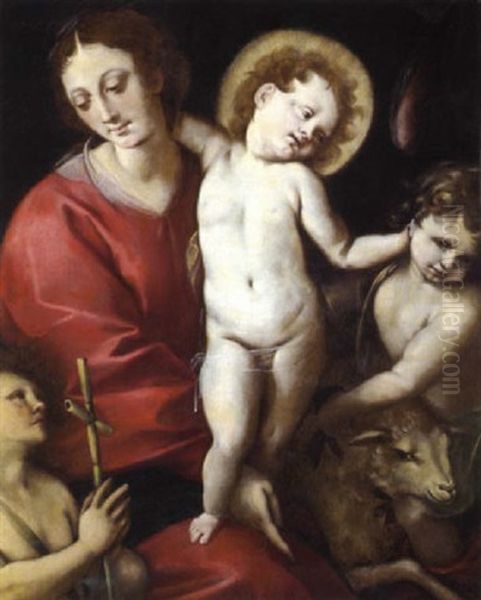 Madonna Con Bambino Con San Giovannino E Un Angelo Oil Painting by Giovanni Battista Crespi (il Cerano)