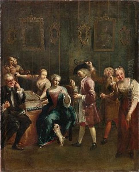 Singer At The Spinet With Admirers Oil Painting by Giuseppe Maria Crespi