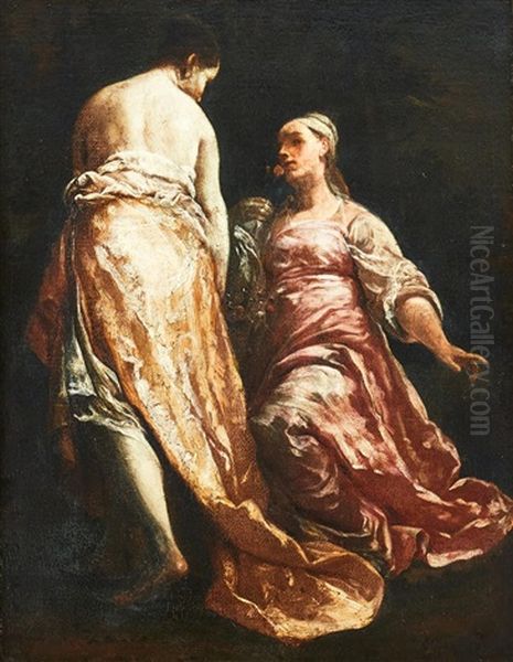 Two Women, One Smelling A Flower Oil Painting by Giuseppe Maria Crespi