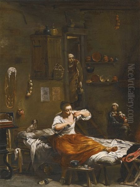 La Pulce Or The Flea Hunt Oil Painting by Giuseppe Maria Crespi