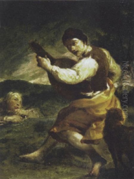 Dancing Figure With A Lute Oil Painting by Giuseppe Maria Crespi