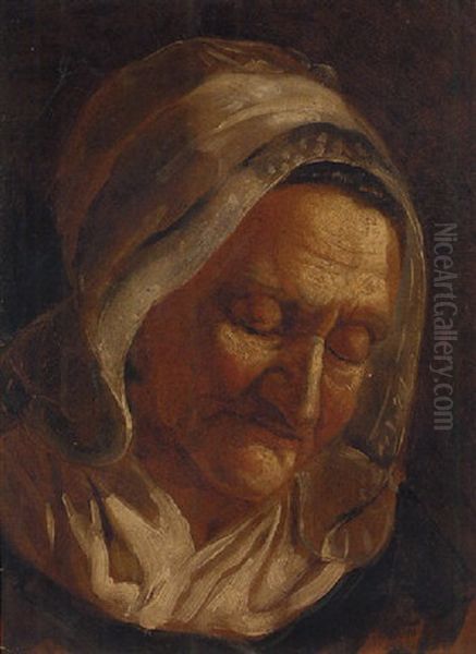 The Head Of An Old Woman Sleeping Oil Painting by Giuseppe Maria Crespi