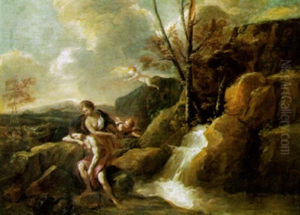 Mythologische Szene In Einer Gebirgslandschaft Mit Einem Wasserfall Oil Painting by Giuseppe Maria Crespi