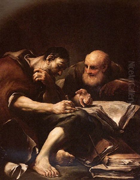 Democritus And Heraclitus Oil Painting by Giuseppe Maria Crespi