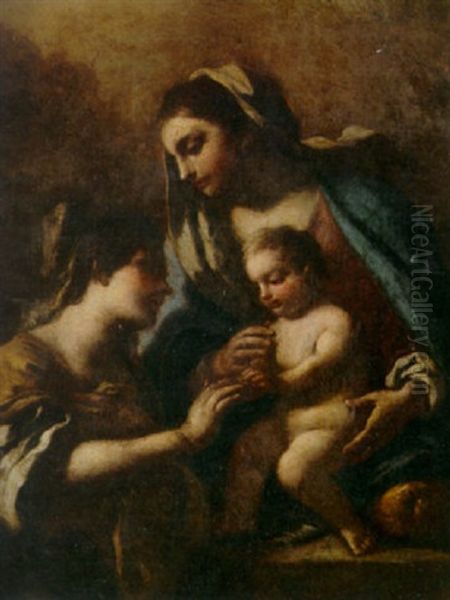 Madonna And Child With An Attendant Female Saint Oil Painting by Giuseppe Maria Crespi