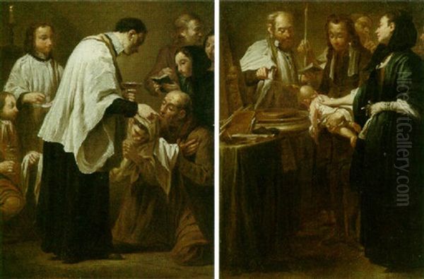 The Sacraments: Baptism; Confirmation; Holy Communion; Matrimony; And Extreme Unction Oil Painting by Giuseppe Maria Crespi