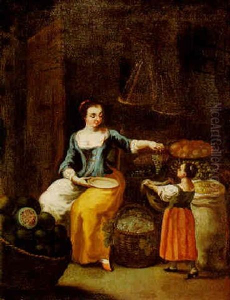 A Kitchen Interior With A Mother And Child Oil Painting by Giuseppe Maria Crespi