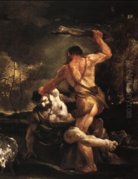 Cain Slaying Abel Oil Painting by Giuseppe Maria Crespi