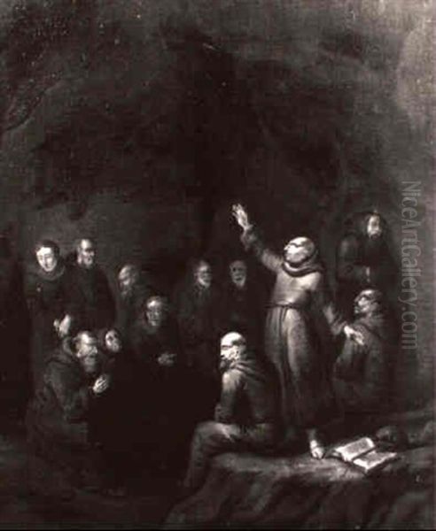 Monche In Einer Felsgrotte Oil Painting by Giuseppe Maria Crespi