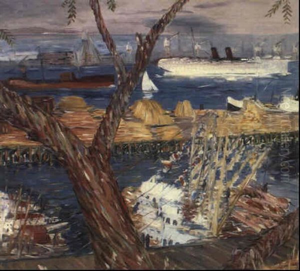 Fishing Boats, San Pedro Oil Painting by Herbert (Bert) Cressey