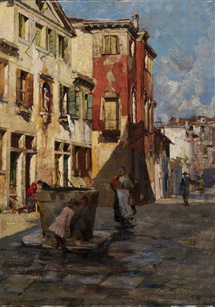 Scorcio Cittadino Con Pozzo Oil Painting by Carlo Cressini