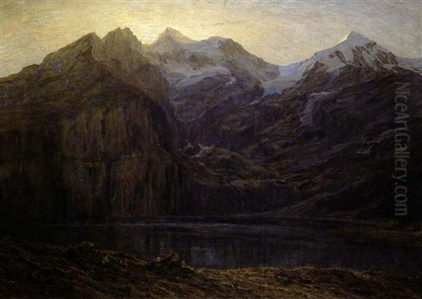 Lago Escienenstech Handestach, Svizzera Oil Painting by Carlo Cressini