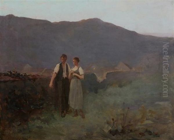 Couple On Outskirts Of Village Oil Painting by Albert Cresswell