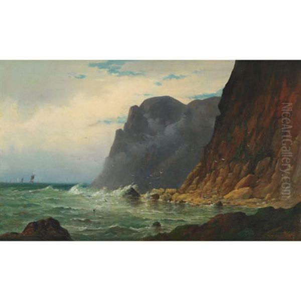 Sailing Vessels Off A Rocky Coastline Oil Painting by William Nichol Cresswell