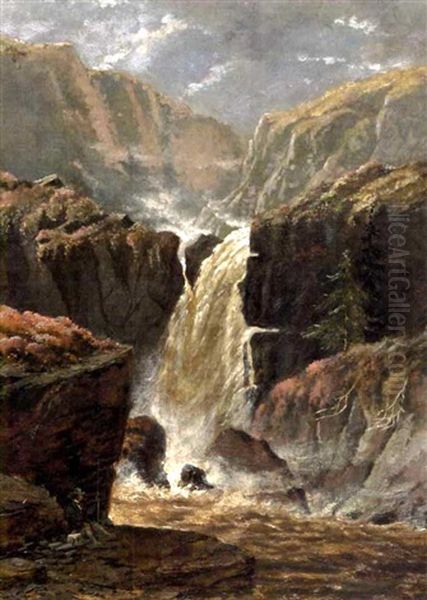 Wilderness Waterfall Oil Painting by William Nichol Cresswell