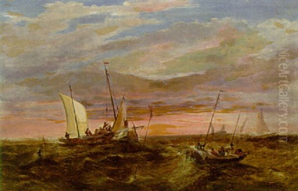 Ships In Rough Seas Oil Painting by William Nichol Cresswell