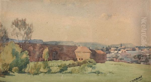 Landscape With Houses Beyond Oil Painting by Thomas Creswick