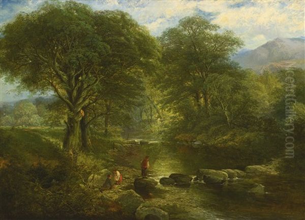 A Placid Stream Oil Painting by Thomas Creswick