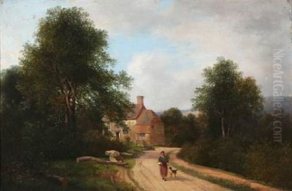 A Woman On A Road Oil Painting by Thomas Creswick