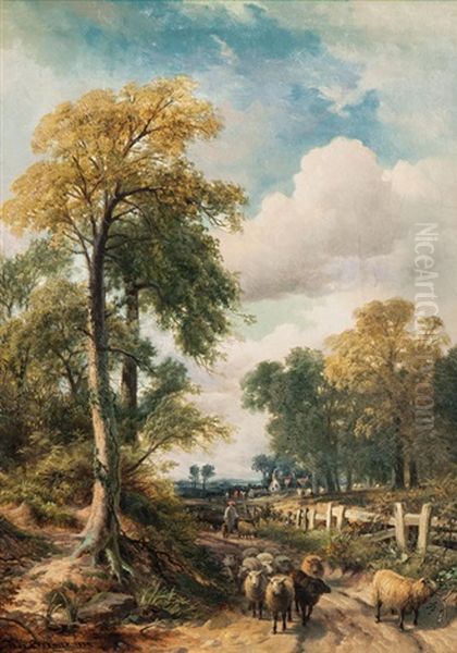 Rural Idyl With Flock Of Sheep Oil Painting by Thomas Creswick