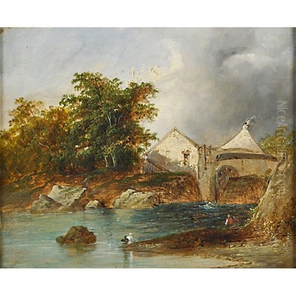 Figure By A Water Mill Oil Painting by Thomas Creswick