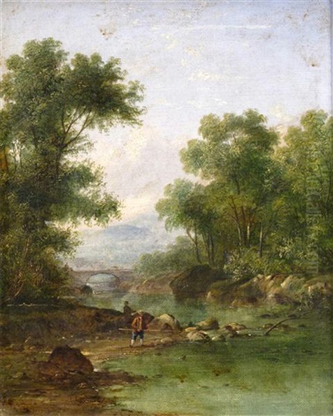 Fishermen By A River Oil Painting by Thomas Creswick