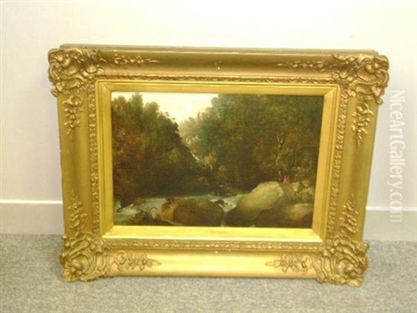 River Scene With Anglers Oil Painting by Thomas Creswick