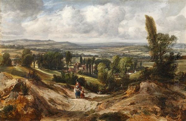 Woman And Child In A Landscape Oil Painting by Thomas Creswick