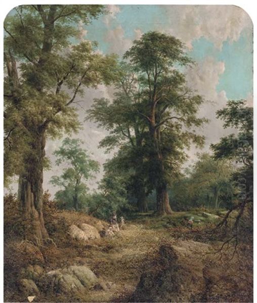 Figures In A Woodland Glade Oil Painting by Thomas Creswick