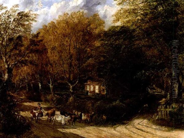 An English Lane Oil Painting by Thomas Creswick