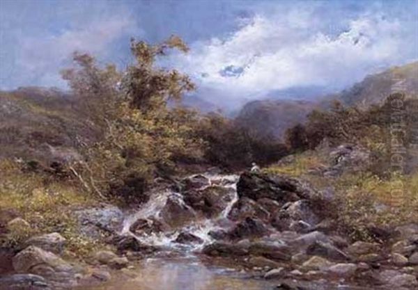 Figure By A Brook Oil Painting by Thomas Creswick