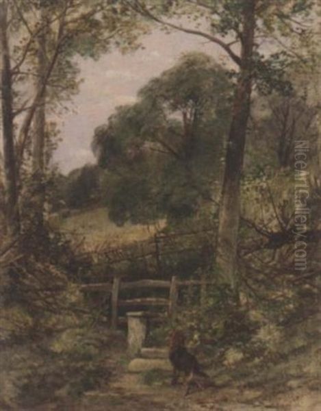 A Dog At A Stile Oil Painting by Thomas Creswick