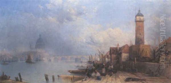 Blackfriars Bridge Oil Painting by Thomas Creswick