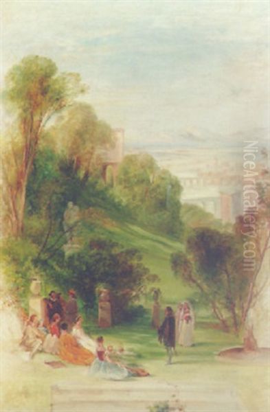 Figures Resting In An Italianate Landscape Oil Painting by Thomas Creswick