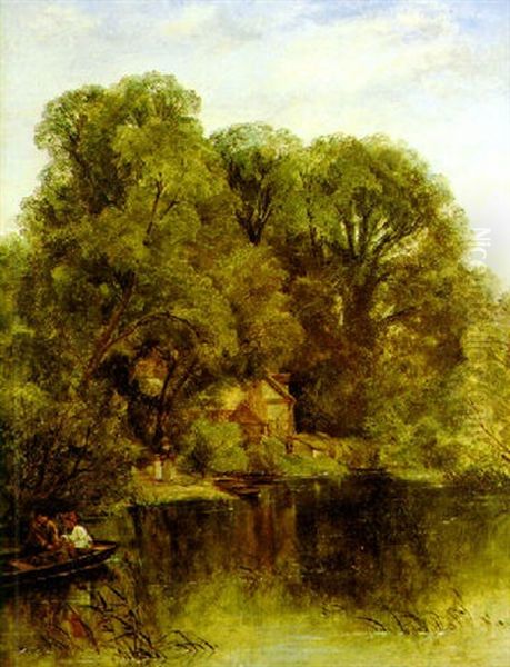 A Ferry House Oil Painting by Thomas Creswick