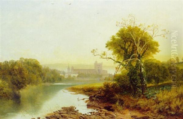 Sedburgh Abbey From The River Oil Painting by Thomas Creswick