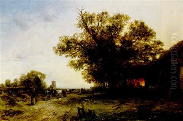 Outside The Farrier Oil Painting by Thomas Creswick