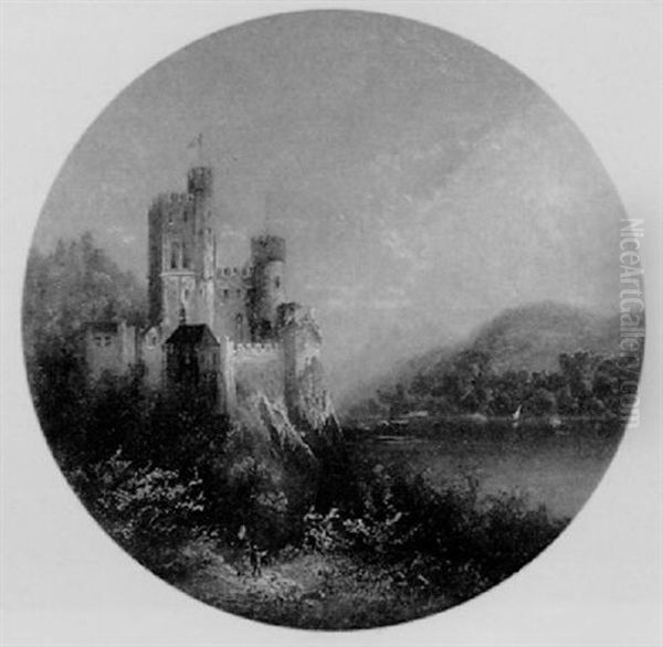 A Castle On The Banks Of A Lake Oil Painting by Thomas Creswick