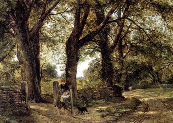 By The Gate Oil Painting by Thomas Creswick