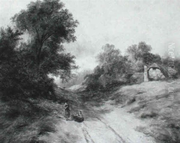 Wooded Landscape With Children Playing In The Lane Oil Painting by Thomas Creswick