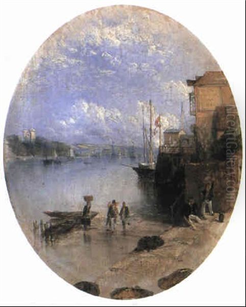 River Scene Oil Painting by Thomas Creswick