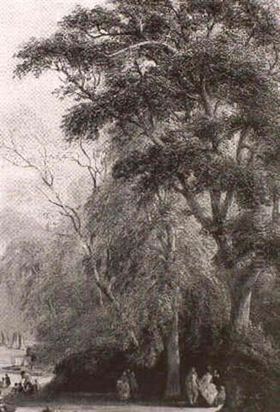 Elegant Figures In A Park Oil Painting by Thomas Creswick