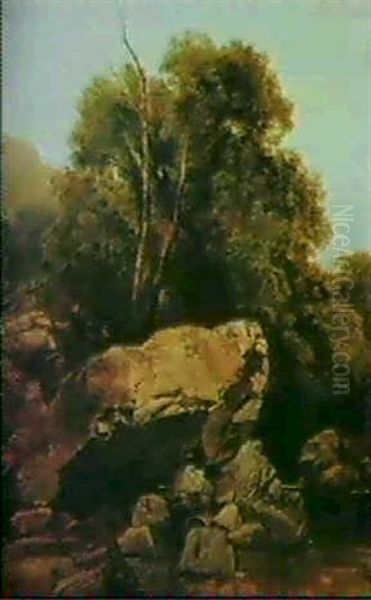 Landskap Med Stenblock Vid Vattendrag Oil Painting by Thomas Creswick