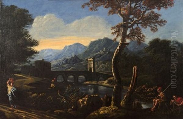 Paysage Anime Au Pont Oil Painting by Pierre-Louis Cretey